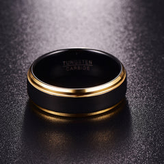 Men's 8mm Black Inner Gold Bevel Color Tungsten Carbide Ring