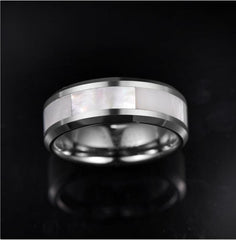 Men's 8mm Pearl Shell Inlay Tungsten Carbide Ring