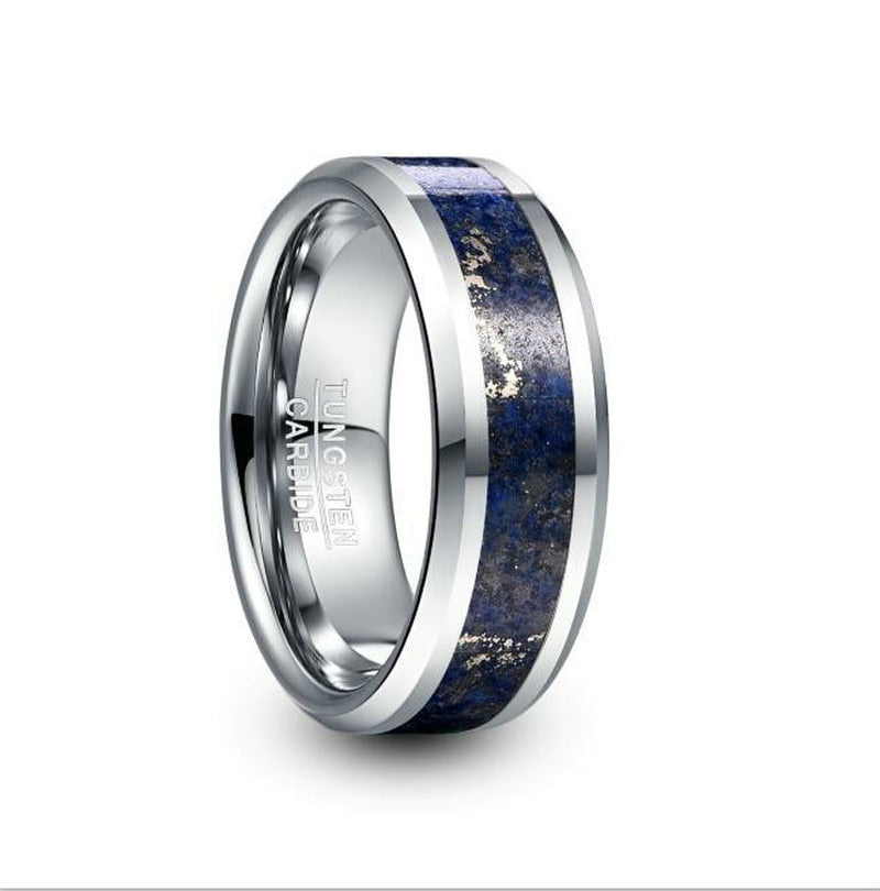 Men's 8mm Inlaid Lapis Tungsten Carbide Ring