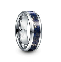 Men's 8mm Inlaid Lapis Tungsten Carbide Ring