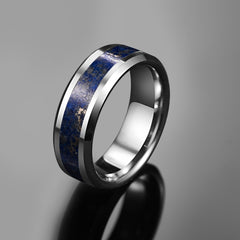 Men's 8mm Inlaid Lapis Tungsten Carbide Ring