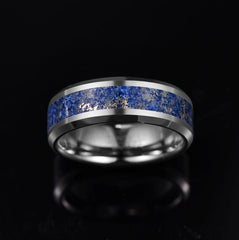 Men's 8mm Inlaid Lapis Tungsten Carbide Ring