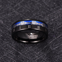 Men's 8mm Engraved Roman Numeral Black Tungsten Carbide Ring