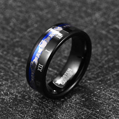 Men's 8mm Engraved Roman Numeral Black Tungsten Carbide Ring
