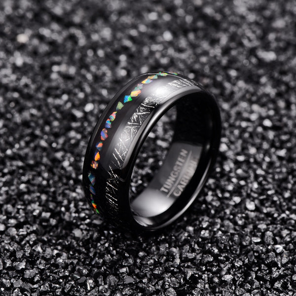 Men's 9mm Black Imitation Vermiculite Tungsten Carbide Ring