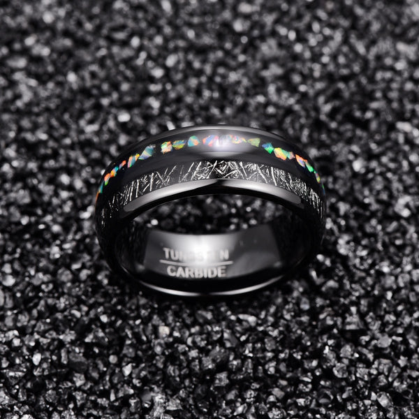 Men's 9mm Black Imitation Vermiculite Tungsten Carbide Ring