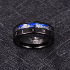 Men's 8mm Engraved Roman Numeral Black Tungsten Carbide Ring