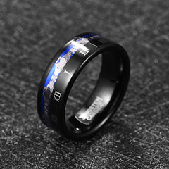 Men's 8mm Engraved Roman Numeral Black Tungsten Carbide Ring