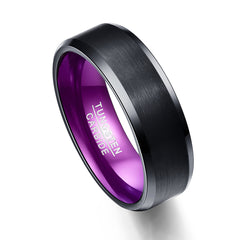 Men's 8mm Purple Inner Flat Bevel Edge Black Tungsten Carbide Ring