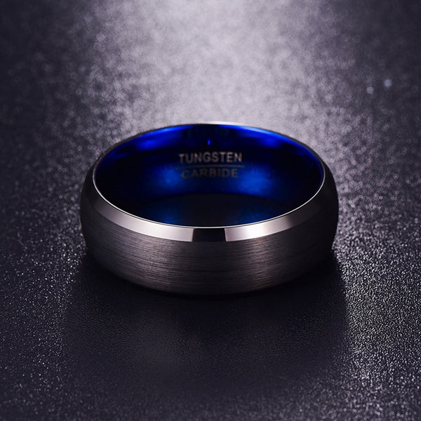 Men's 8mm Teel Inner Rounded Bevel Edge Black Tungsten Carbide Ring