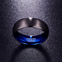 Men's 8mm Teel Inner Rounded Bevel Edge Black Tungsten Carbide Ring