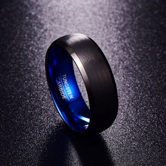 Men's 8mm Teel Inner Rounded Bevel Edge Black Tungsten Carbide Ring