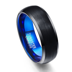 Men's 8mm Teel Inner Rounded Bevel Edge Black Tungsten Carbide Ring