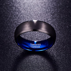 Men's 8mm Teel Inner Rounded Bevel Edge Black Tungsten Carbide Ring
