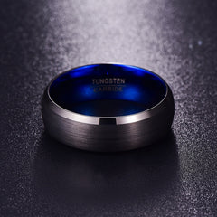 Men's 8mm Teel Inner Rounded Bevel Edge Black Tungsten Carbide Ring