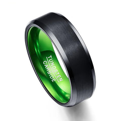 Men's 8mm Green Inner Bevel Edge Black Tungsten Carbide Ring