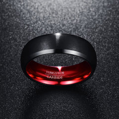 Men's 8mm Red Inner Rounded Bevel Edge Black Tungsten Carbide Ring