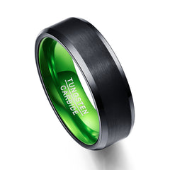 Men's 8mm Green Inner Bevel Edge Black Tungsten Carbide Ring