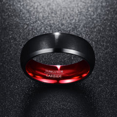 Men's 8mm Red Inner Rounded Bevel Edge Black Tungsten Carbide Ring
