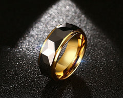 Men's 8mm Hammered Center and Gold Bevel Tungsten Carbide Ring
