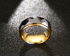 Men's 8mm Hammered Center and Gold Bevel Tungsten Carbide Ring