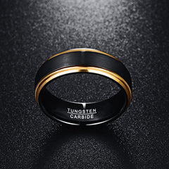 Men's 8mm Gold Bevel Blushed Black Tungsten Carbide Ring