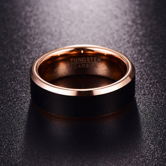 Men's 8mm Gun Metal and Rose Gold Bevel Inner Tungsten Carbide Ring