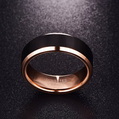 Men's 8mm Gun Metal and Rose Gold Bevel Inner Tungsten Carbide Ring