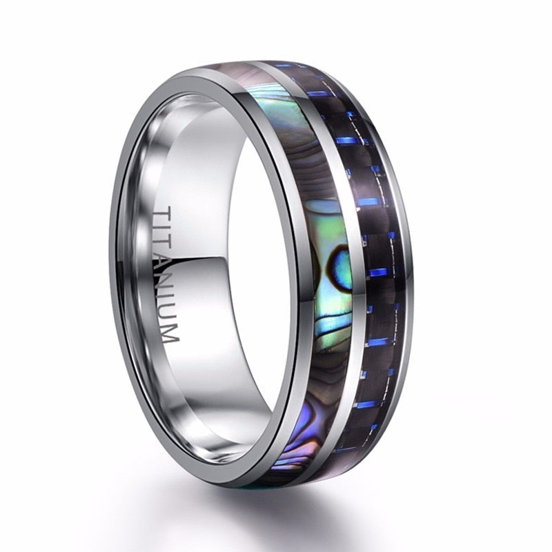 Men's 8mm Polished Abalone Shell Tungsten Carbide Ring