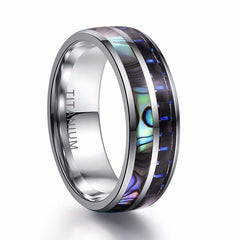 Men's 8mm Polished Abalone Shell Tungsten Carbide Ring