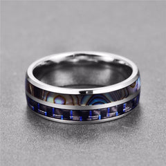Men's 8mm Polished Abalone Shell Tungsten Carbide Ring