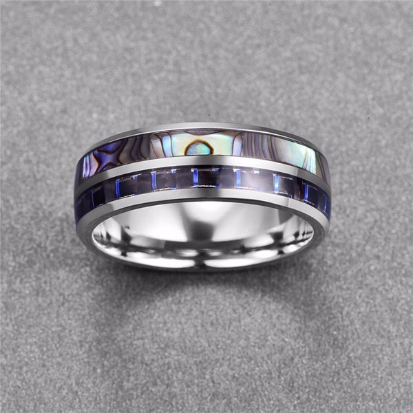 Men's 8mm Polished Abalone Shell Tungsten Carbide Ring