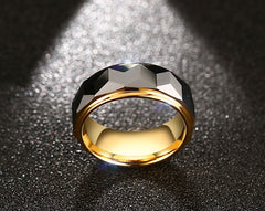 Men's 8mm Hammered Center and Gold Bevel Tungsten Carbide Ring