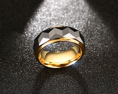 Men's 8mm Hammered Center and Gold Bevel Tungsten Carbide Ring