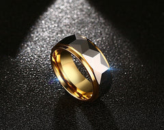 Men's 8mm Hammered Center and Gold Bevel Tungsten Carbide Ring