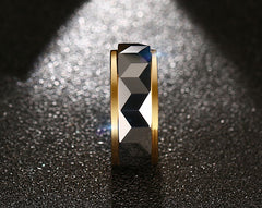 Men's 8mm Hammered Center and Gold Bevel Tungsten Carbide Ring