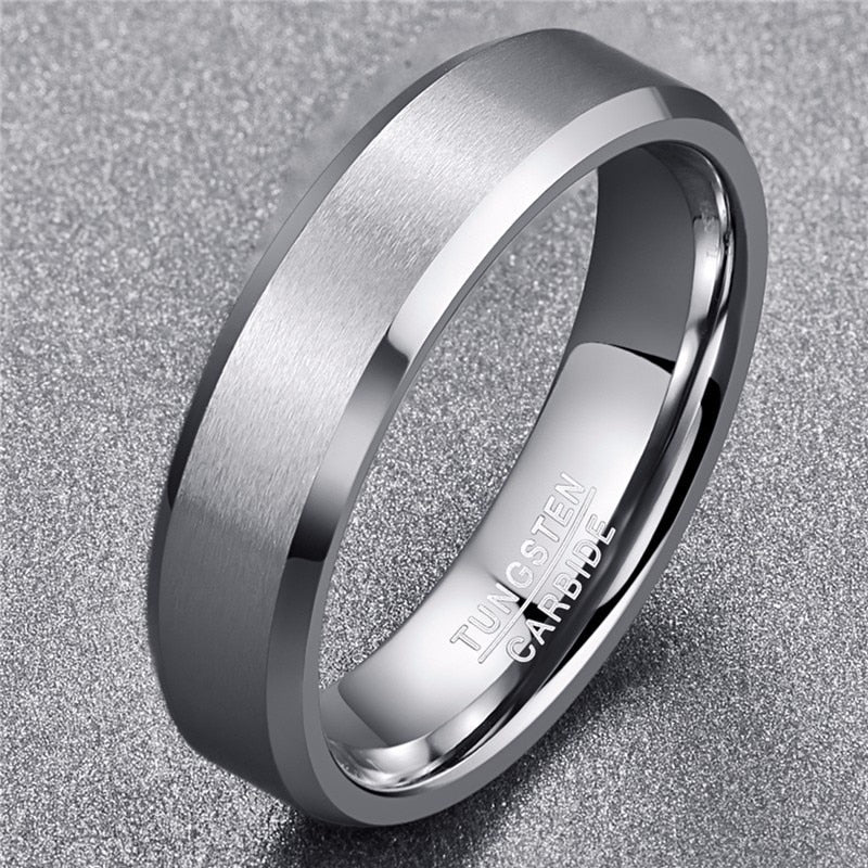 Men's 6mm Classic Tungsten Brushed Silver Tungsten Carbide Ring