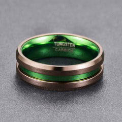 Men's 8mm Green Inner and Brown Bevel Tungsten Carbide Ring