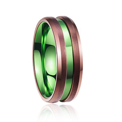 Men's 8mm Green Inner and Brown Bevel Tungsten Carbide Ring