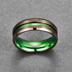Men's 8mm Green Inner and Brown Bevel Tungsten Carbide Ring