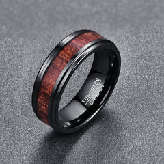 Men's 8mm Inlaid Artichoke Wood Black Step Bevel Tungsten Carbide Ring