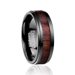Men's 8mm Inlaid Artichoke Wood Black Step Bevel Tungsten Carbide Ring