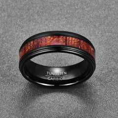 Men's 8mm Inlaid Artichoke Wood Black Step Bevel Tungsten Carbide Ring