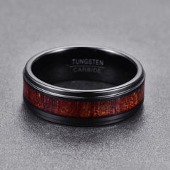 Men's 8mm Inlaid Artichoke Wood Black Step Bevel Tungsten Carbide Ring