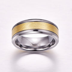 Men's 8mm Gold Inlay Silver Tungsten Carbide Ring