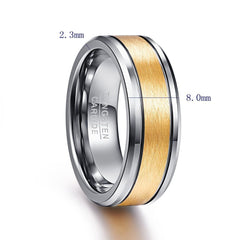 Men's 8mm Gold Inlay Silver Tungsten Carbide Ring