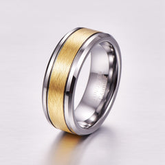 Men's 8mm Gold Inlay Silver Tungsten Carbide Ring