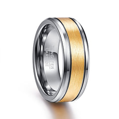 Men's 8mm Gold Inlay Silver Tungsten Carbide Ring