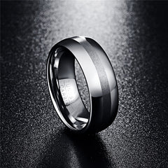 Men's 8mm Brushed Silver Inlay Polished Silver Tungsten Carbide Ring