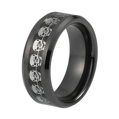 Men's 8mm Silver Skull Inlay Black Tungsten Carbide Ring